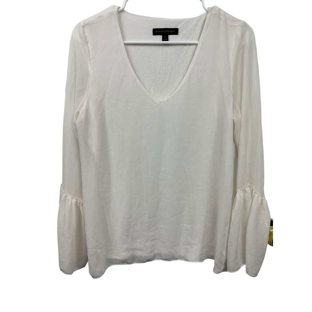 Banana Republic Blouse Womens Small White Long Sleeve Top Thin Billowy Sleeves